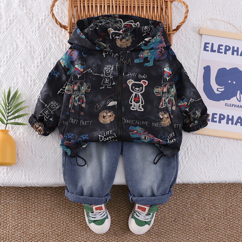 Children's sportswear baby spring hooded long sleeved two-piece set