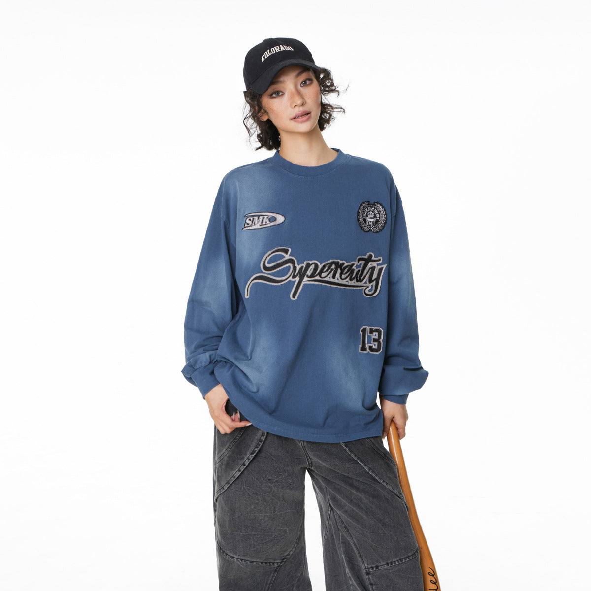 Washed patchwork embroidered