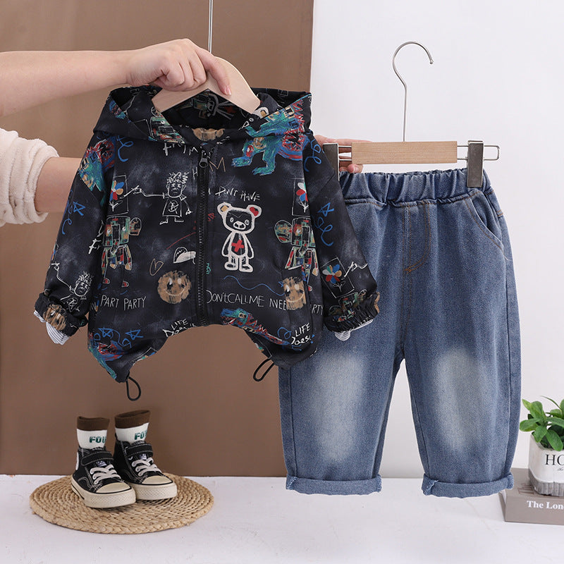 Children's sportswear baby spring hooded long sleeved two-piece set
