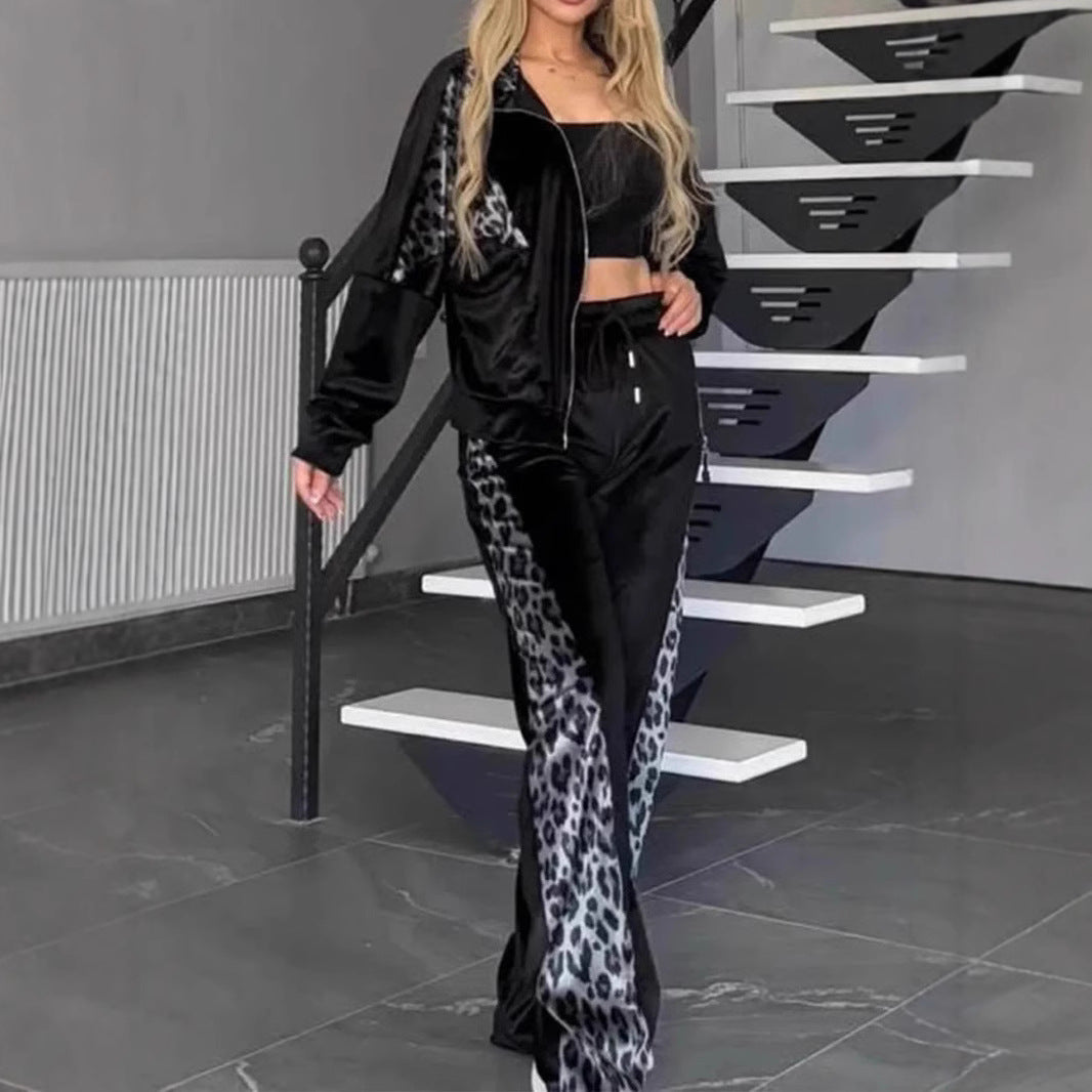 Women's Leopard Velvet Casual Fashion Sportswear Set