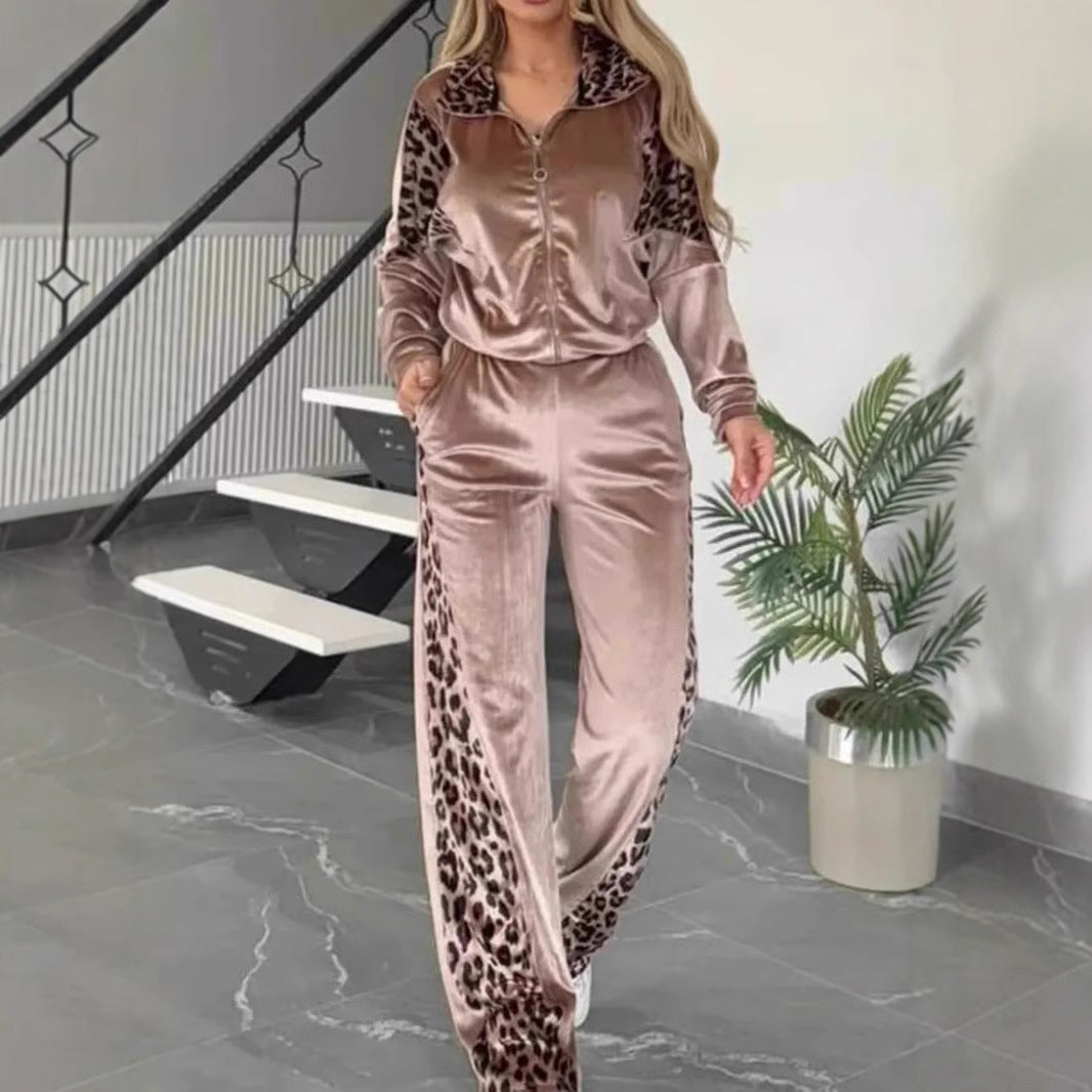 Women's Leopard Velvet Casual Fashion Sportswear Set