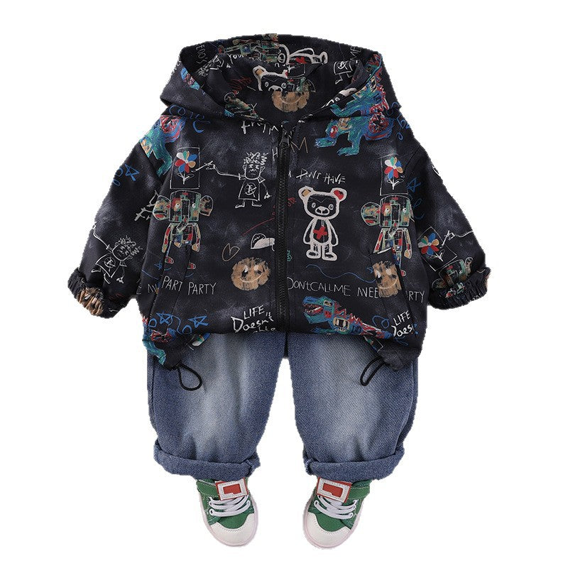 Children's sportswear baby spring hooded long sleeved two-piece set