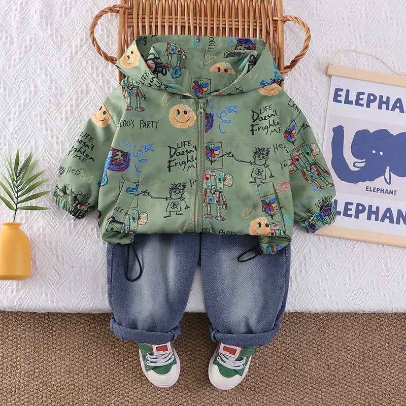 Children's sportswear baby spring hooded long sleeved two-piece set