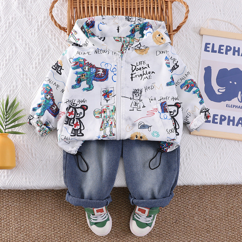 Children's sportswear baby spring hooded long sleeved two-piece set
