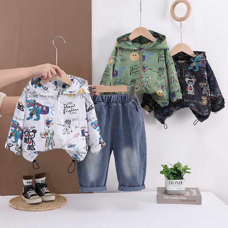 Children's sportswear baby spring hooded long sleeved two-piece set