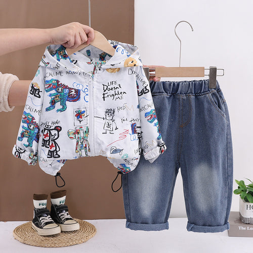 Children's sportswear baby spring hooded long sleeved two-piece set